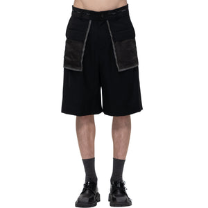 Linen Short with silk stripe - Black