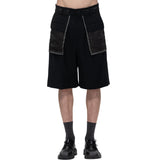 Linen Short with silk stripe - Black
