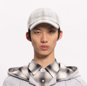 Blue gray checkered baseball cap