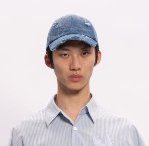 Blue Denim Washed Printed Baseball Cap