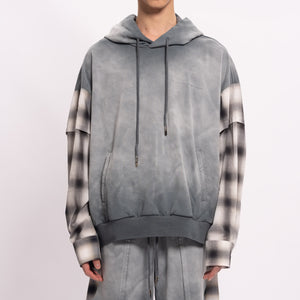 2 in 1 hoodie with check sleeve - grey