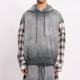 2 in 1 hoodie with check sleeve - grey