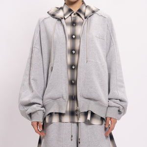 2 in 1 zip hoodie with check shirt - grey