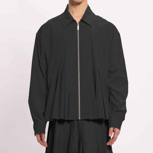 Ilregular pleats crop jacket - black